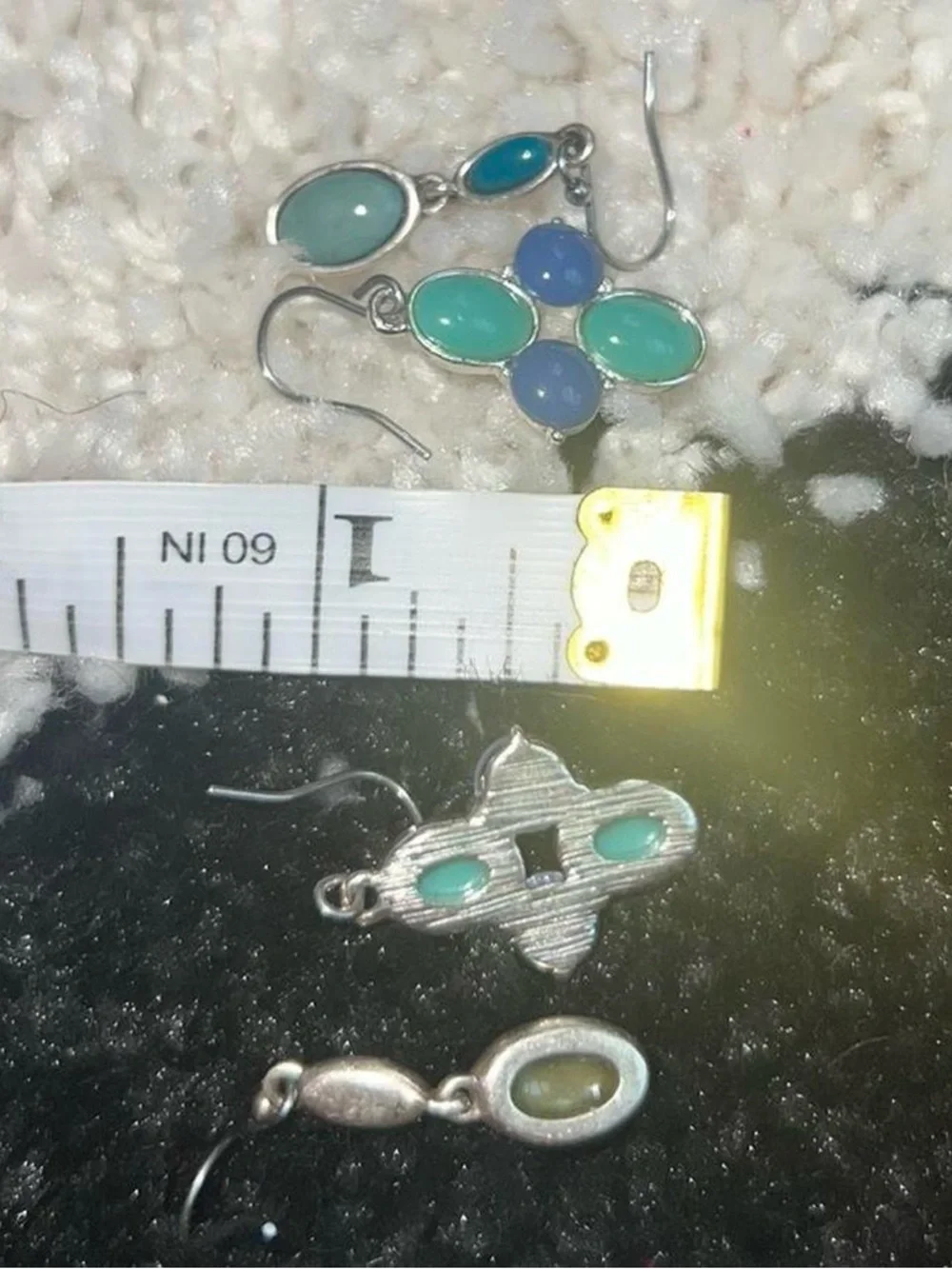 Y2K set of 2 Colorful Oval Cluster Drop Earrings - Pink/Teal/Blue